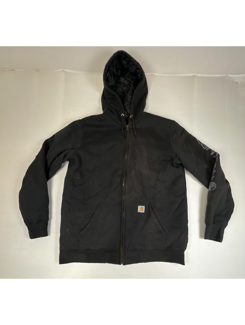 Carhartt Mens XL Tall Black Quilted Thermal Lined Full Zip Hooded Sweatshirt
